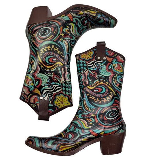 Rain Bops By Beehive Funky Colors Pointed Toe Cowboy Rain Boots Size EU 38/US 7 - Picture 2 of 9
